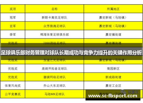 足球俱乐部财务管理对球队长期成功与竞争力提升的关键作用分析